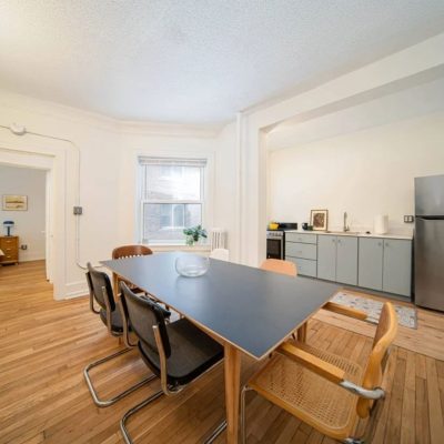 A Kitchen With A Wood Floor